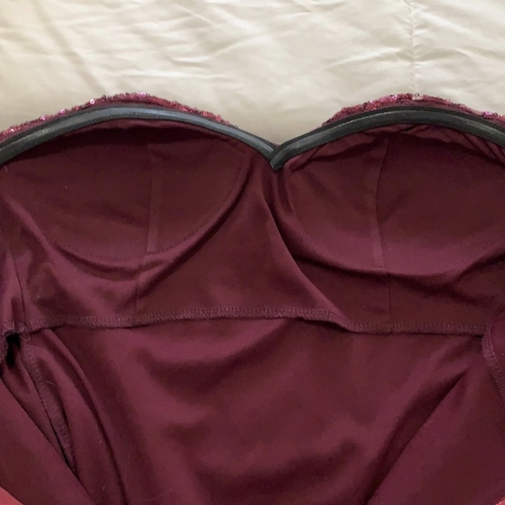 EUC Jump Apparel Burgundy Gold Ombre Sequin Strapless Dress Sz 5/6 - Picture 8 of 8